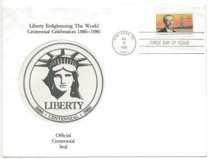 US Scott's # 2147 Liberty Seal of Statue copper flown in space FDC