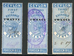 Ceylon Foreign Bill BF40 20c on 75c blue 1st 2nd and 3rd Exchange