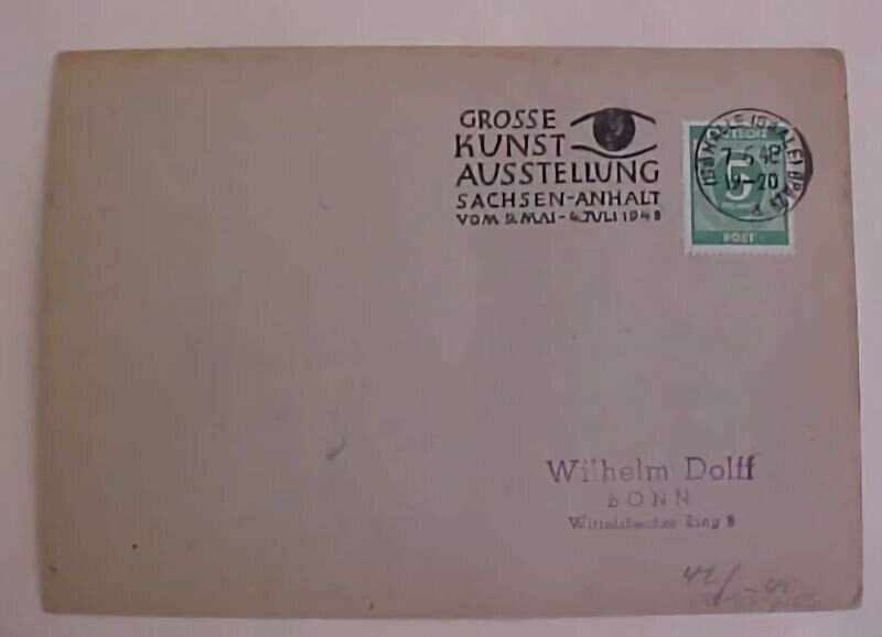 GERMAN  #915  cat.$780.00 HALLE ON BLANK CARD JUNE 1948