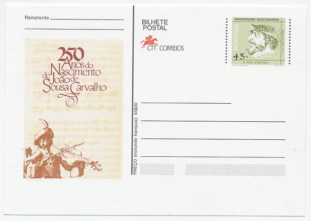 Postal stationery Portugal 1994 Joao de Sousa Carvalho - Composer