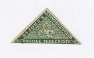 NEWFOUNDLAND # 3 VF-MLH MNG 3p GREEN TRIANGLE CAT VALUE $1200