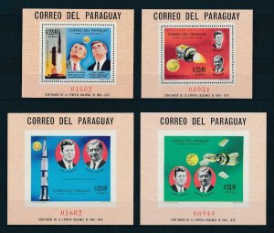 [105566] Paraguay 1969 Space travel Kennedy Von Braun Set of 4 Souv. Sheets MNH