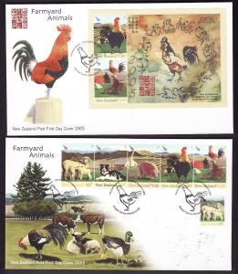 New Zealand-Sc#1995a,95b,96,195-two FDC's-Year of the Rooste