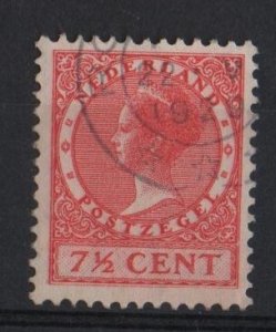 Netherlands  #175  used  1928  Wilhelmina 7 1/2c  red