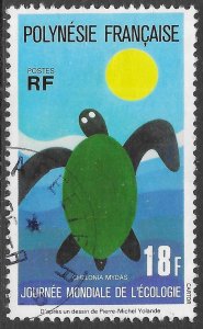 French Polynesia Scott 289 Used 18f World Ecology Day issue of 1976, Turtle