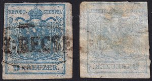 Austria - 1850 - Scott #5 - used - Type I - N. BECSE oval pmk 180 pts - offset