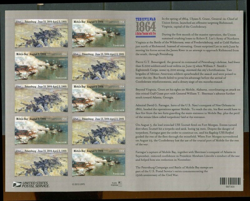 4910 - 4911 Civil War 1864 Forever Sheet of 12 Stamps MNH