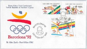 56498 - TURKISH CYPRUS - FDC COVER 1992: TENNIS CYCLING GYMNAST - OLYMPIC GAMES-