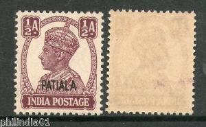 India PATIALA State ½As KG VI Postage SG 104 / Sc 103 Cat. £4 MNH Fine