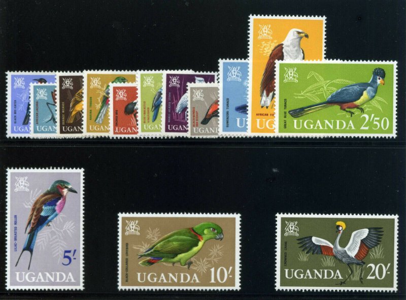 Uganda 1965 QEII Birds set complete superb MNH. SG 113-126. Sc 97-110.
