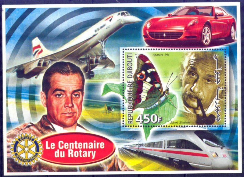 Djibouti 2005 Rotary Club 100 Years Butterflies A. Einstein S/S MNH