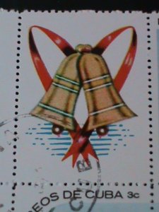 ​CUBA-1969-SC#1473a CHRISTMAS-LOVELY WILD FLOWERS IMPRINT BLOCK FANCY CANCEL VF