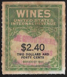 RE153 2.40 Dollars SUPERB CANCEL Wine Stamps used NG as issued NH EGRADED XF 90