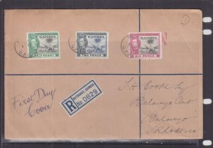 GAMBIA,1938 KGVI 1/2d., 2d. & 6d. Selfridge Reg First Day cover to S. Rhodesia 