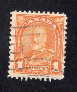 Canada 1930 1c orange George V, Scott 162 used, value = 70c
