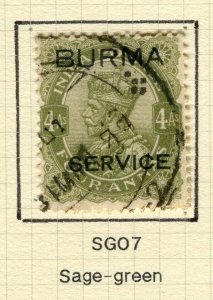 BURMA; 1937 early GV Optd. issue fine used Shade of 4a. value