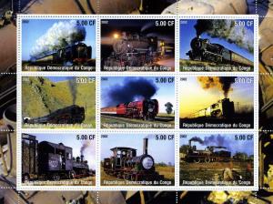 Congo RD 2002 STEAM TRAINS & LOCOMOTIVES Sheet Perforated Mint (NH)