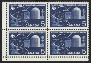 ATOMIC REACTOR = HISTORY, Canada 1966 #449 MNH LL BLOCK of 4