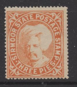 INDIA;   SIRMOOR 1885-95 early Shamsher issue Mint unused 3p. value