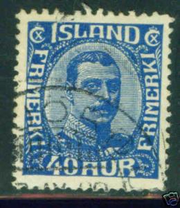 Iceland Scott 124 Used 1921 Christian X stamp CV $14