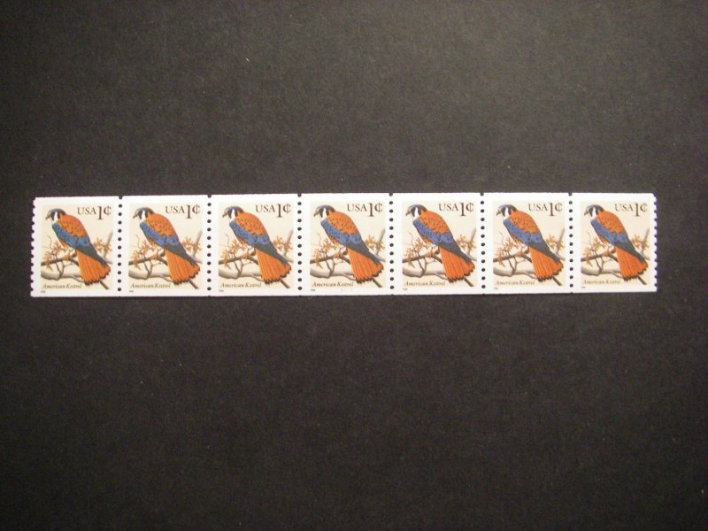 Scott 3044, 1c Kestrel, PNC7 #1111, black, blue, yellow, red, MNH Coil Beauty