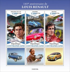 Central Africa - 2022 Louis Renault Anniversary - 4 Stamp Sheet - CA220129a