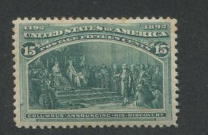 1893 US Stamp #238 15c Mint Hinged Very Fine Original Gum Catalogue Value $315