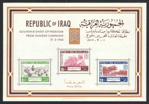 Sc# 335a Iraq 1963 FAO Freedom from Hunger perf S/S souvenir sheet  MNH CV $18