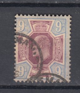 J44122 JL Stamps 1902-11 great britain 9p used #136 king $70.00 scv