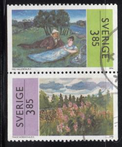 Sweden 1996 used Scott #2178-#2179 Pair 3.85k Paintings by Eric Hallstrom, Th...