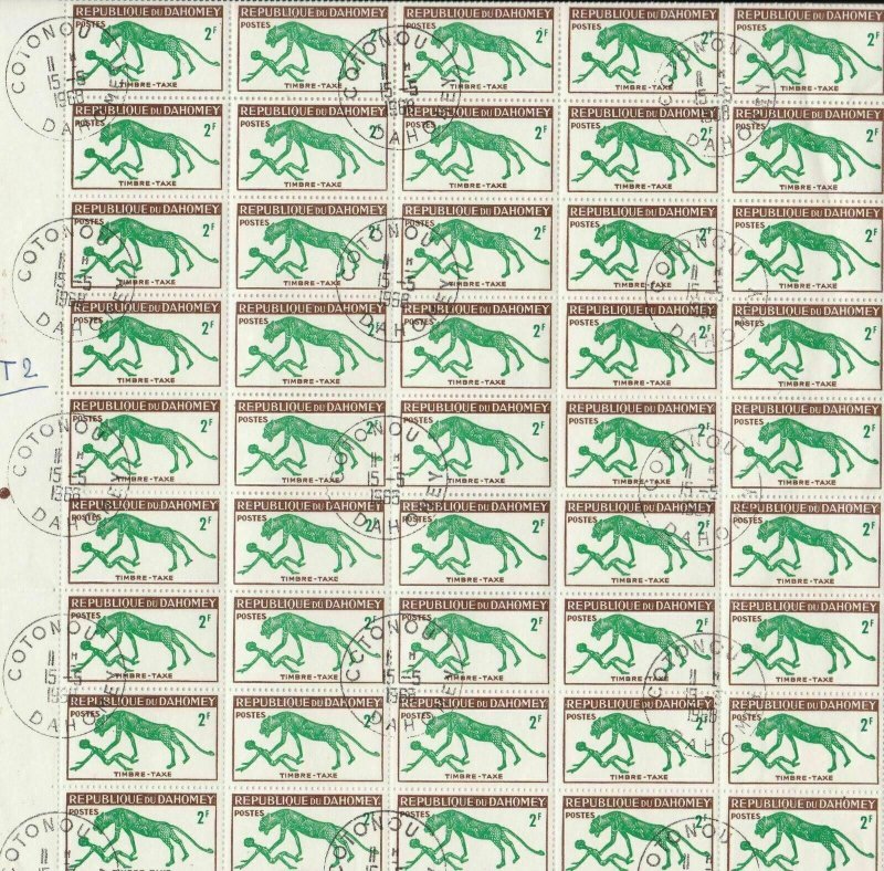 Republic Du Dahomey Big Cat + Man Part Stamps Sheet Ref 28371 