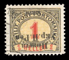 Western Ukraine #29a Cat$80, 1919 1sh on 1h black, red and yellow, overprint ...