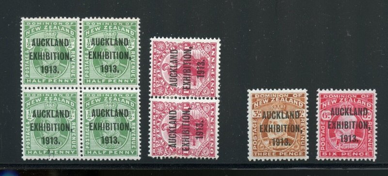 NEW ZEALAND AUCKLAND OVPT'S SCOTT#130e/137e  MINT  HINGED 1/2d BLOCK & 1d PAIR 