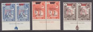 Aden-Hadhramaut Mi 68-70 MNH. 1963 JFK black ovpts, Imprint Pairs  