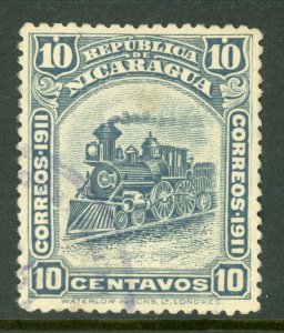 Nicaragua 1912 Bluefields Waterlow Train 10¢ Slate Scott 1L115 VFU W464