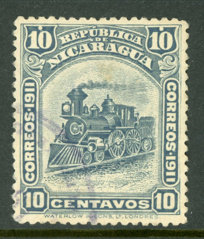 Nicaragua 1912 Bluefields Waterlow Train 10¢ Slate Scott 1L115 VFU W464 