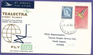 TEAL (AIR NEW ZEALAND), AUCKLAND / NANDI, FIJI -1960 FIRST FLIGHT AIRMAIL COVER.