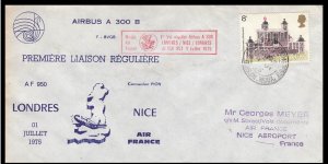 GREAT BRITAIN - 1975 AIR FRANCE AIRBUS LONDON to NICE FIRST FLIGHT COVER FFC