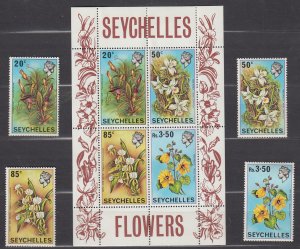 Z2473, JL Stamps 1970 seychelles set mnh + s/s #280-3 flowers