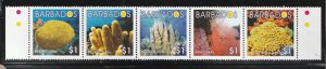 2004 Barbados Sc# 1071 - $1 Coral Reef, Marine Life. MNH strip Cv$12.50
