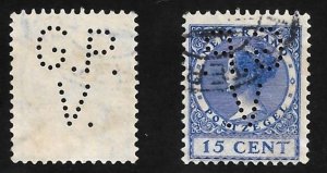 Netherlands Perfin G.P._V. on Scott # 181. All Additional Items Ship Free.