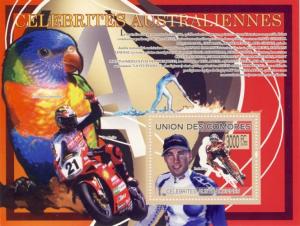 COMORES 2009 SHEET AUSTRALIAN CELEBRITIES FAMOUS BAYLISS MOTO GP AITKEN cm9204b