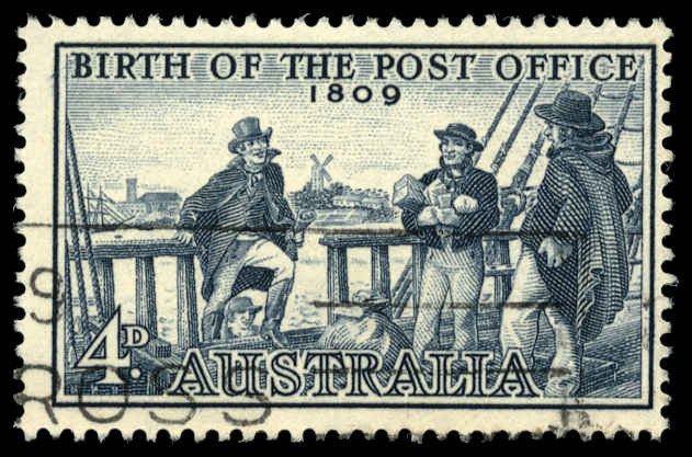 AUSTRALIA Sc 332 USED - 1959 4p -  Birth of Post Office - Postmaster I. Nichols