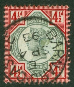 SG 206 4½d green & carmine. Very fine used with a Barnard Castle CDS, Sept...