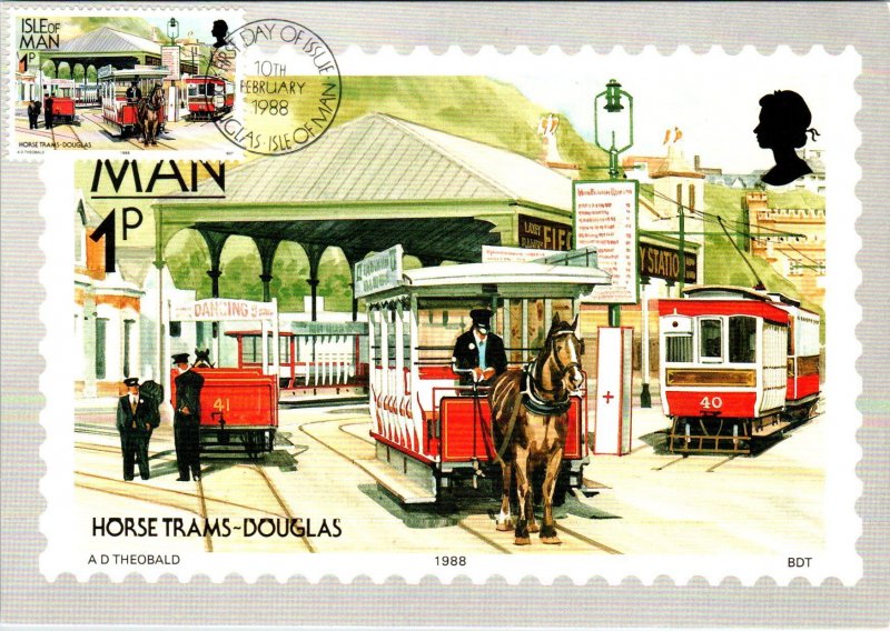 Isle of Man 347-358 Trams Trains Set of Twelve Maxi Cards U/A FDC