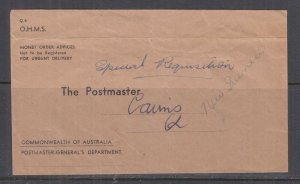 AUSTRALIA, OHMS Envelope, The Postmaster, Money Order Advices used to Cairns, Q.