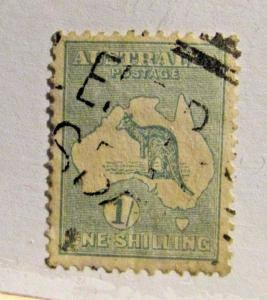 AUSTRALIA Sc #51 Θ used , 1/ ONE SHILLING Kangaroo stamp, mute cancel,