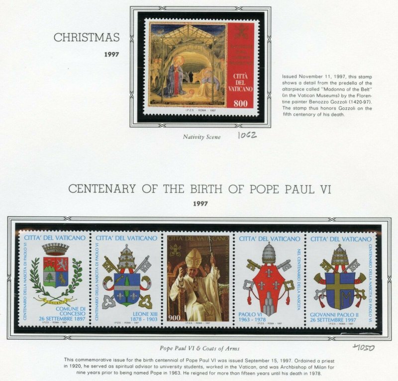 VATICAN CITY 1997  COMPLETE YEAR SET STAMPS WITH BOOKLET MINT NH ON ALBUM PAGES