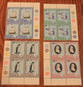 SOUTH GEORGIA SET OF 4 MINT NEVER HINGED CORNER PLATE BLOCKS SCOTT # 52 - 55