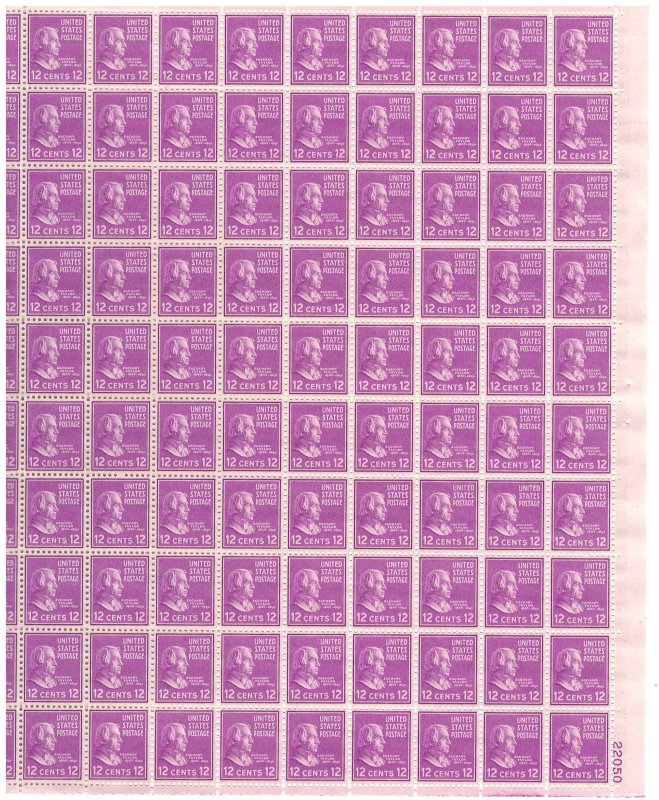 #817 – 1938 12c Taylor – Presidential Series – MNH OG Sheet